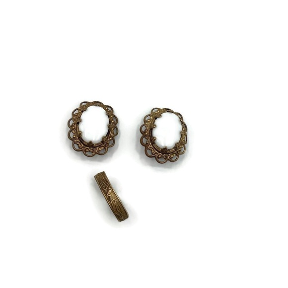 Vintage Eastern Meets Western Brass Ring Set /w.Germany Signed Earrings - Picture 1 of 8